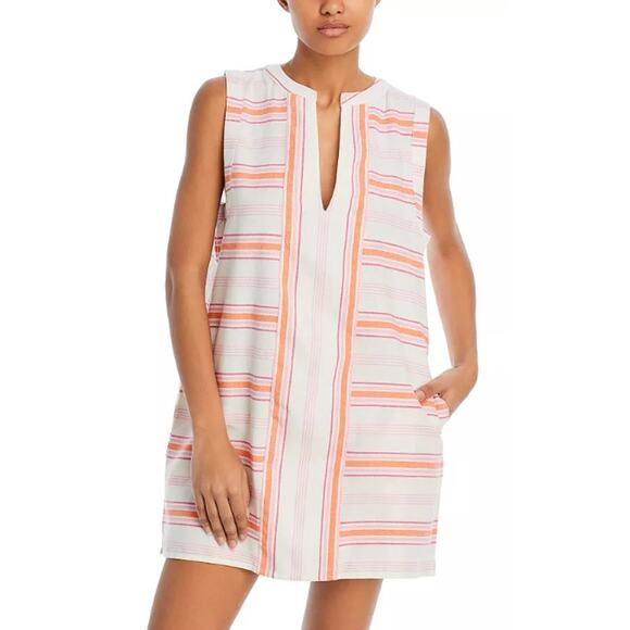 NEW Echo Callista Stripe Shift Mini Dress Large Cotton Pockets Summer Coverup - Picture 1 of 11